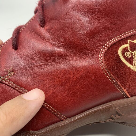 THINK! Denk! Leather Embroidered Ankle Boots 37 US 6 Lace Up‎ Red Comfortable - Picture 9 of 16
